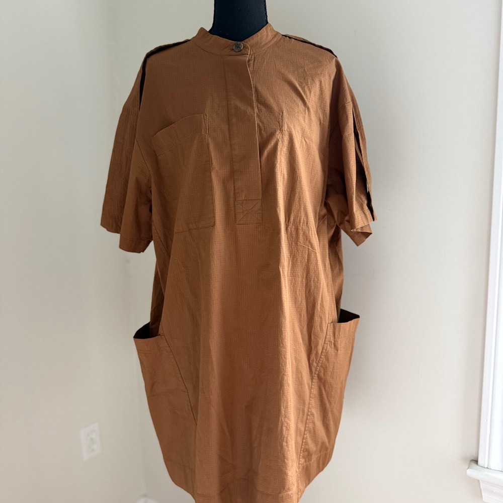 NWT Banana Republic Utility Shift Mini Dress Cinnamon Coffee Brown L $160